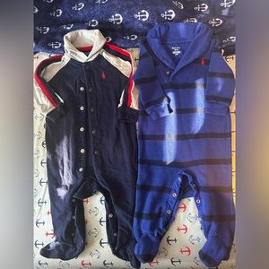 Polo, Ralph Lauren boys,two shawl neck footsies Sz 6mns  Good Condition